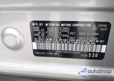 2025 Mitsubishi Eclipse Cross Le S-Awc from USA, damaged, VIN JA4ATVAA3SZ005833